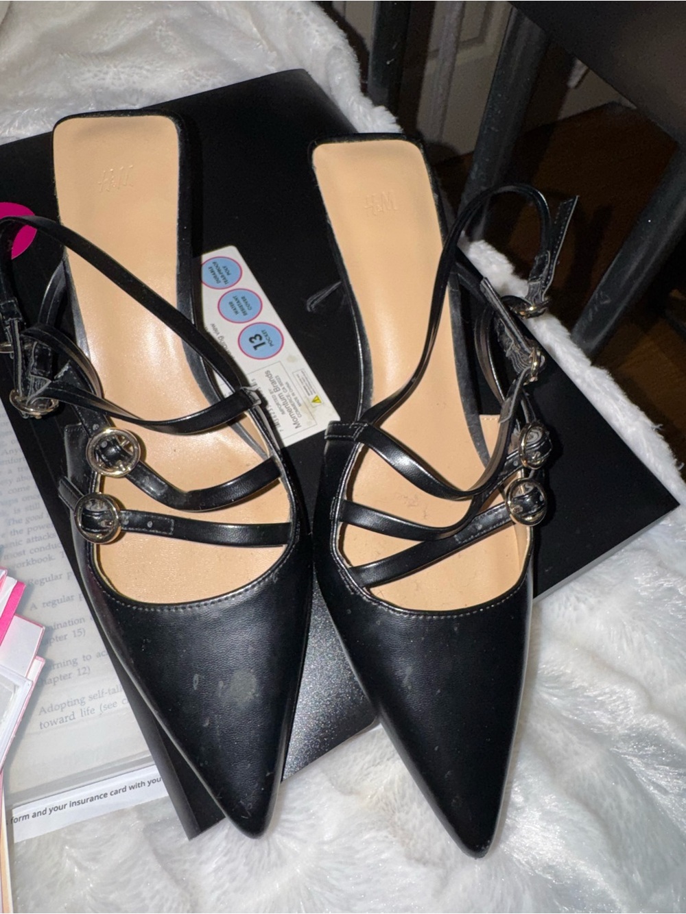 H&M Black Pointed Slingback Heels with Triple Straps